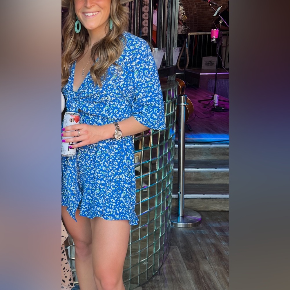 Blue Floral Women's Romper